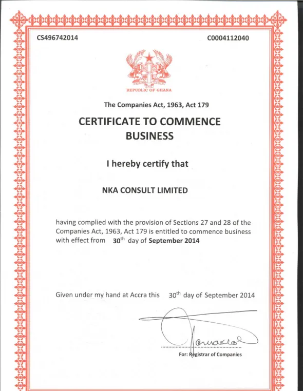 Certificate to Commence Business